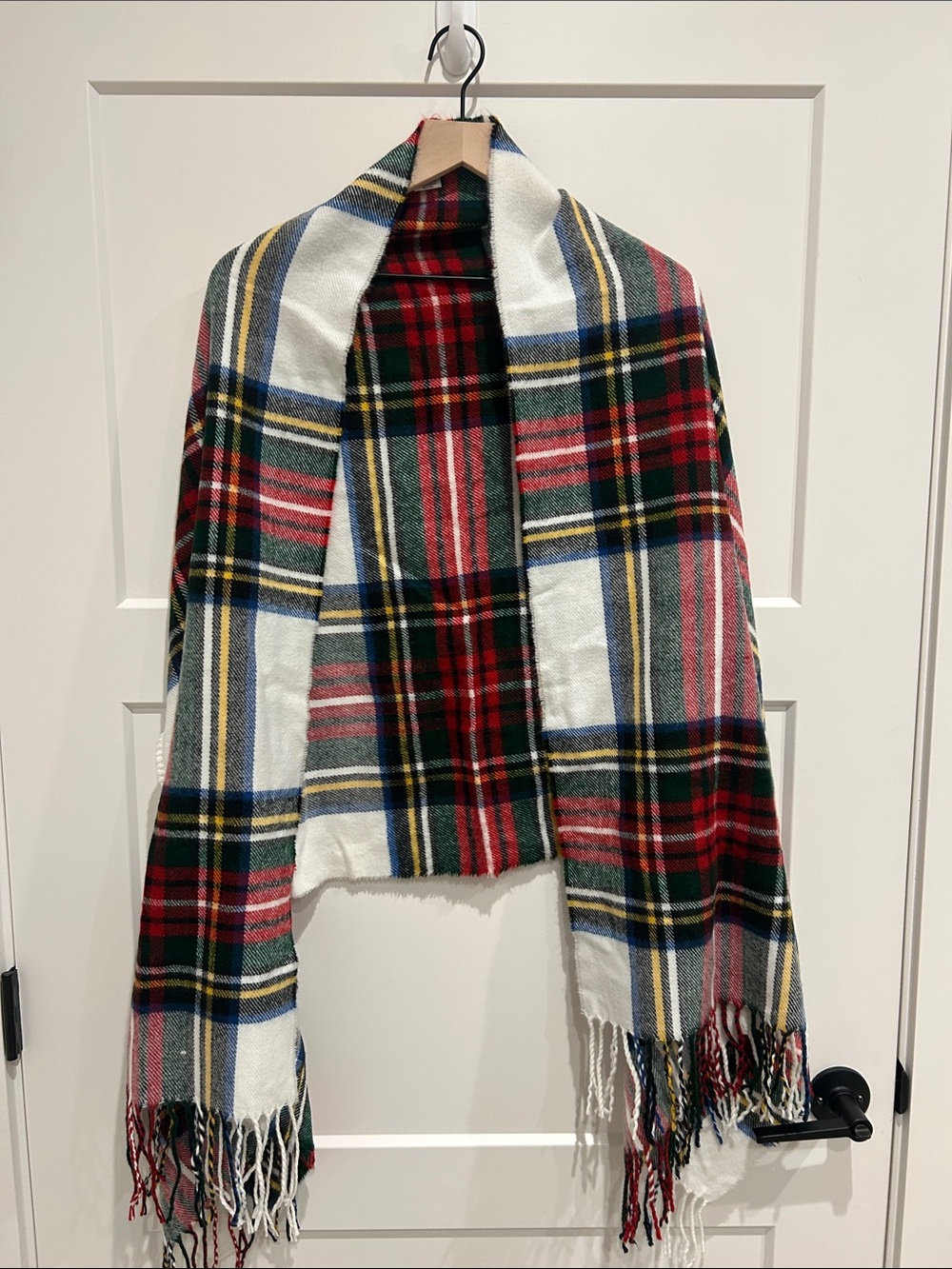 Mud Pie Red, Green & White Plaid Fringe Cape